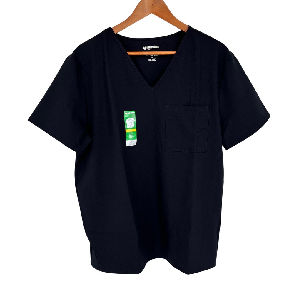 Scrubstar V-Neck Scrub Top Unisex Large Black Core Essentials‎ Pocket Healthcare